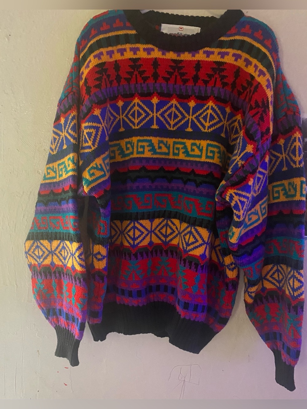 Obermeyer wild Aztec geometric crew neck wool blend Denali sweater - Picture 1 of 7